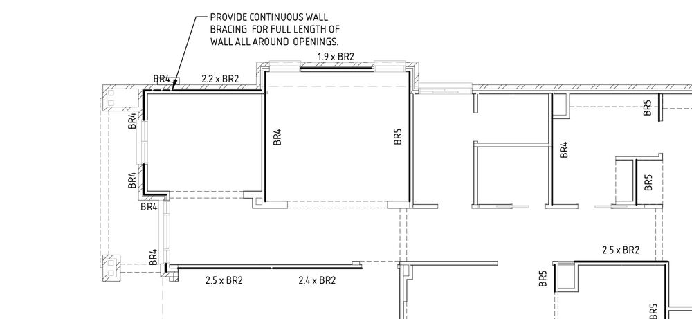 The bracing layout for the house, showing every braced wall the frame needs, Kalkallo